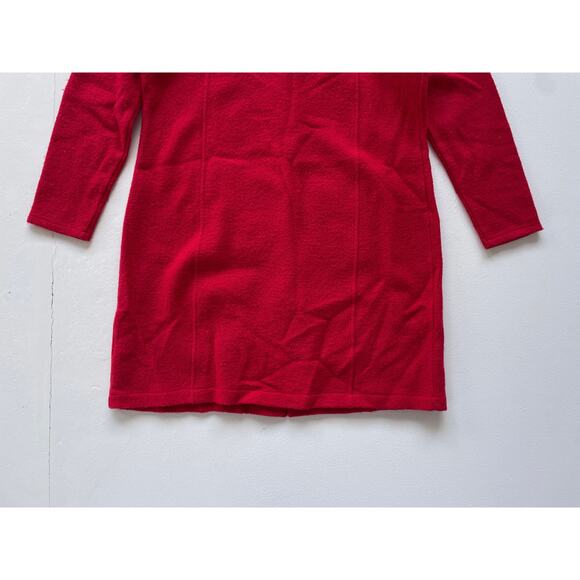 Y2K Red Wool Embroidered Knit Trench Coat  / Sz XL / Boho Long Sweater Felted - Picture 6 of 9